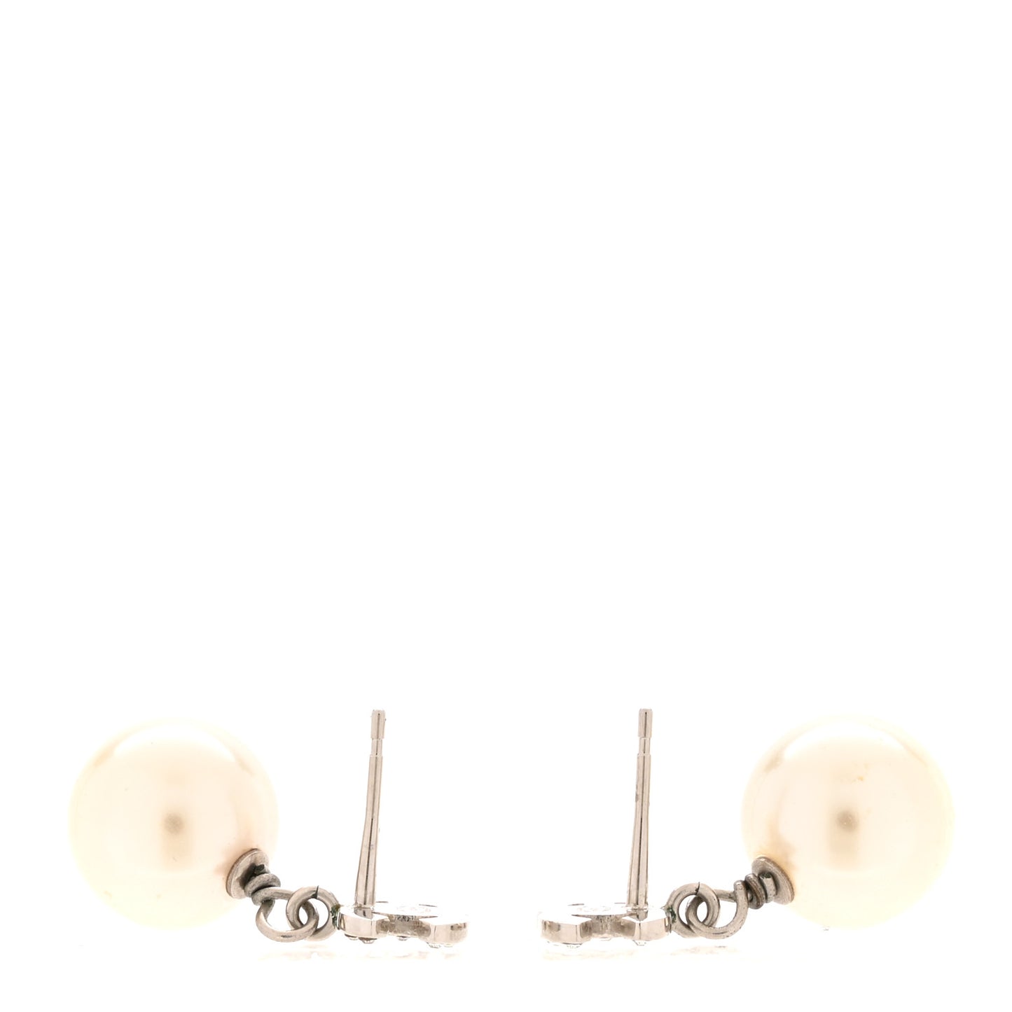 Crystal Pearl CC Drop Earrings Silver Pearly White