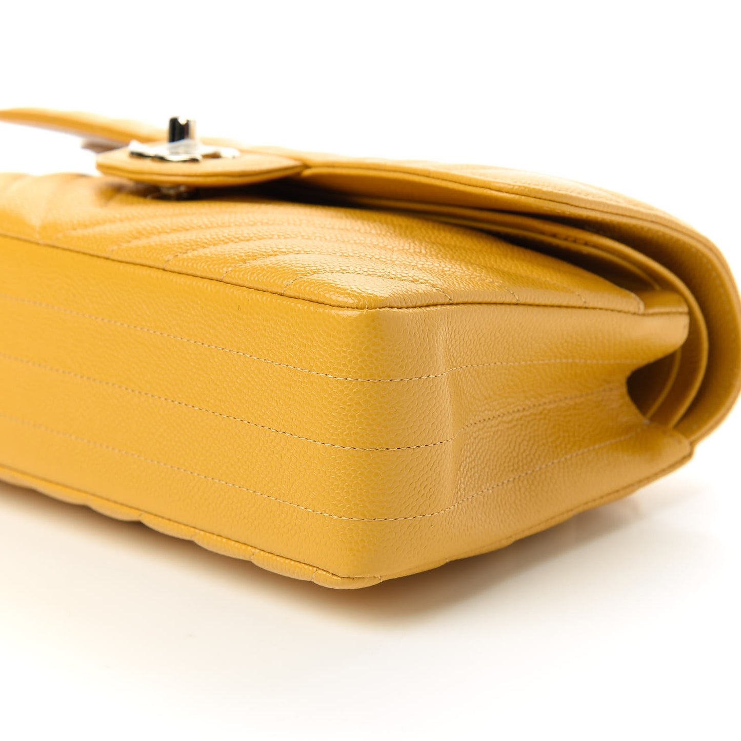 Caviar Chevron Quilted Small Double Flap Yellow