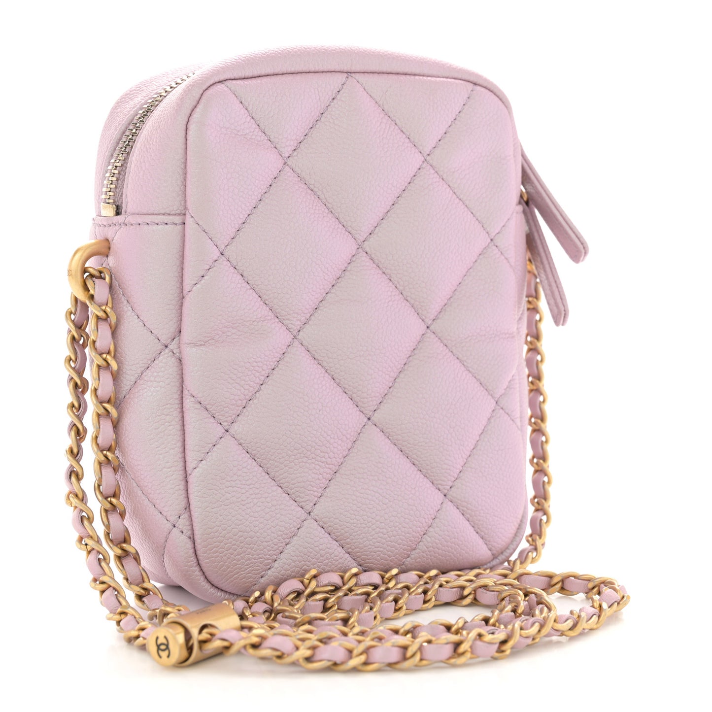 Iridescent Caviar Quilted Vertical My Perfect Camera Case Pink