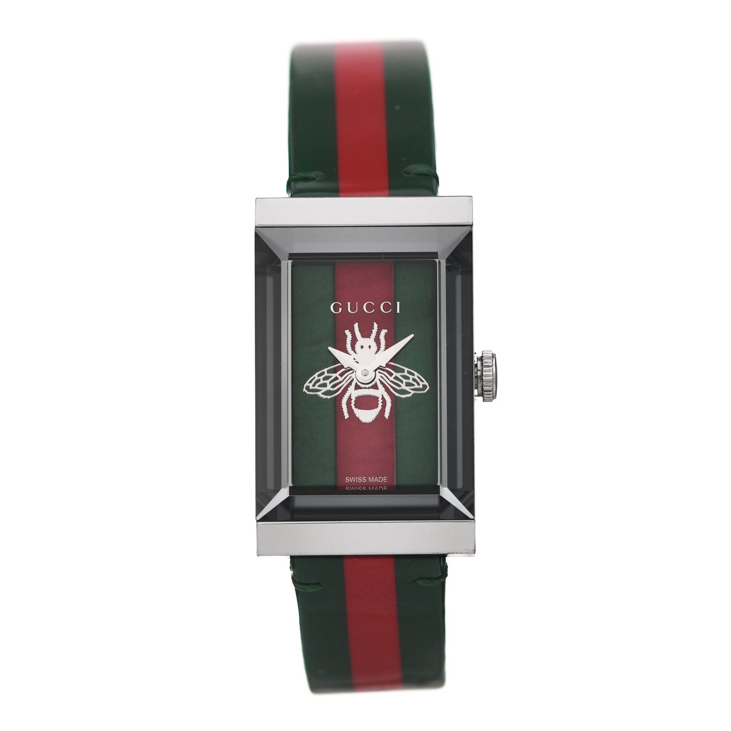 Stainless Steel Calfskin Mother of Pearl 21mm Web G-Frame Bee Quartz Watch Green