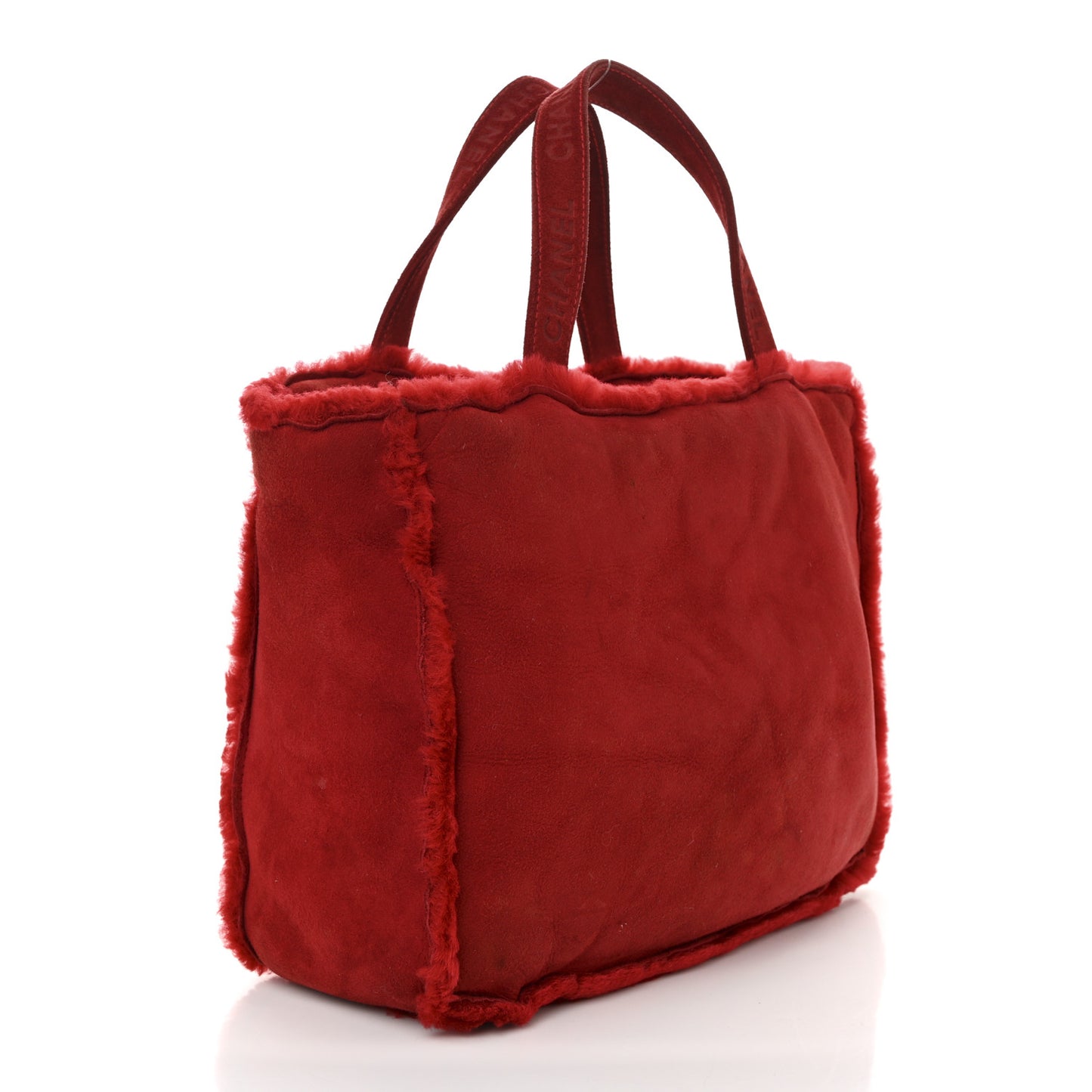 Suede Shearling Fur Handbag Red