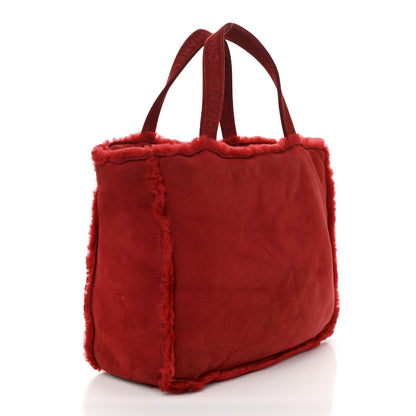 Chanel Suede Shearling Fur Handbag Red 3 of 14