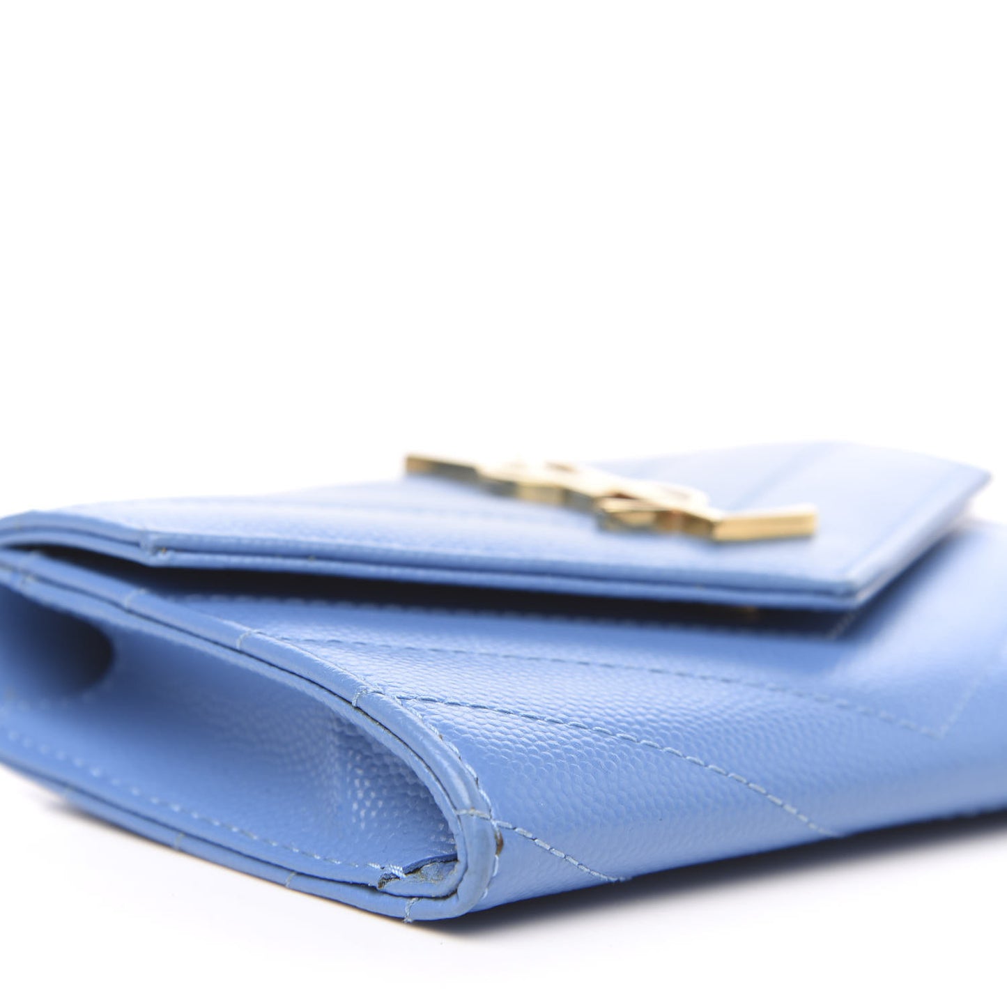 Grain de Poudre Matelasse Chevron Small Monogram Wallet Blue Clair