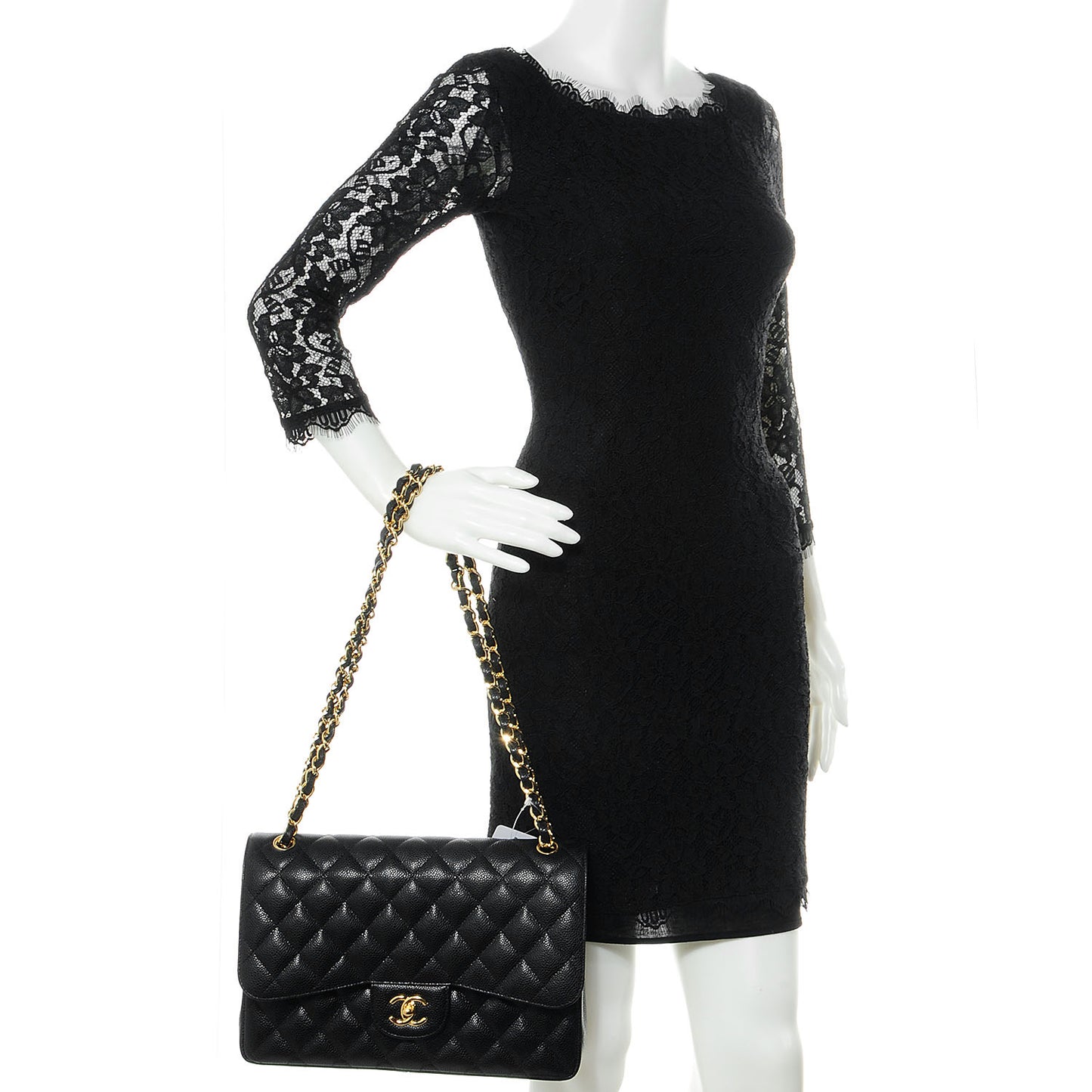 Caviar Quilted Jumbo Double Flap Black