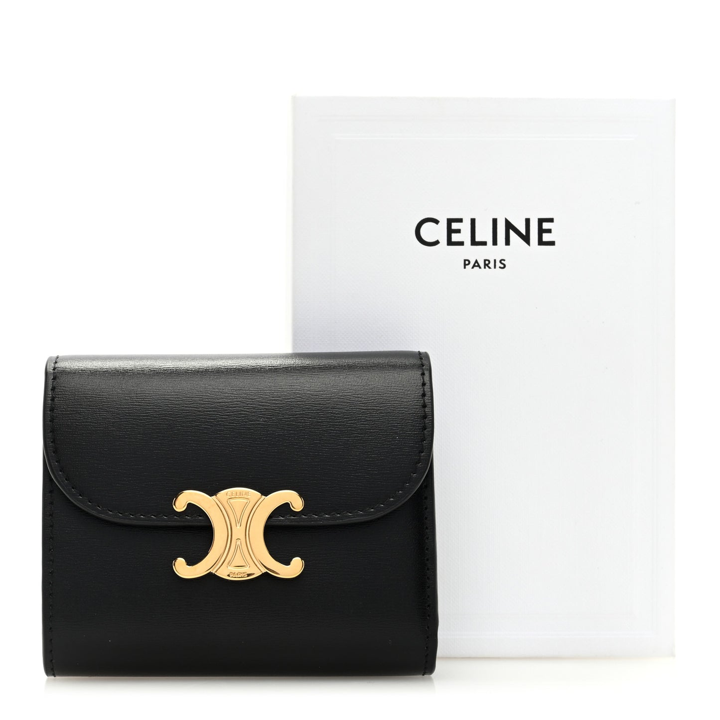 Shiny Calfskin Small Triomphe Wallet Black