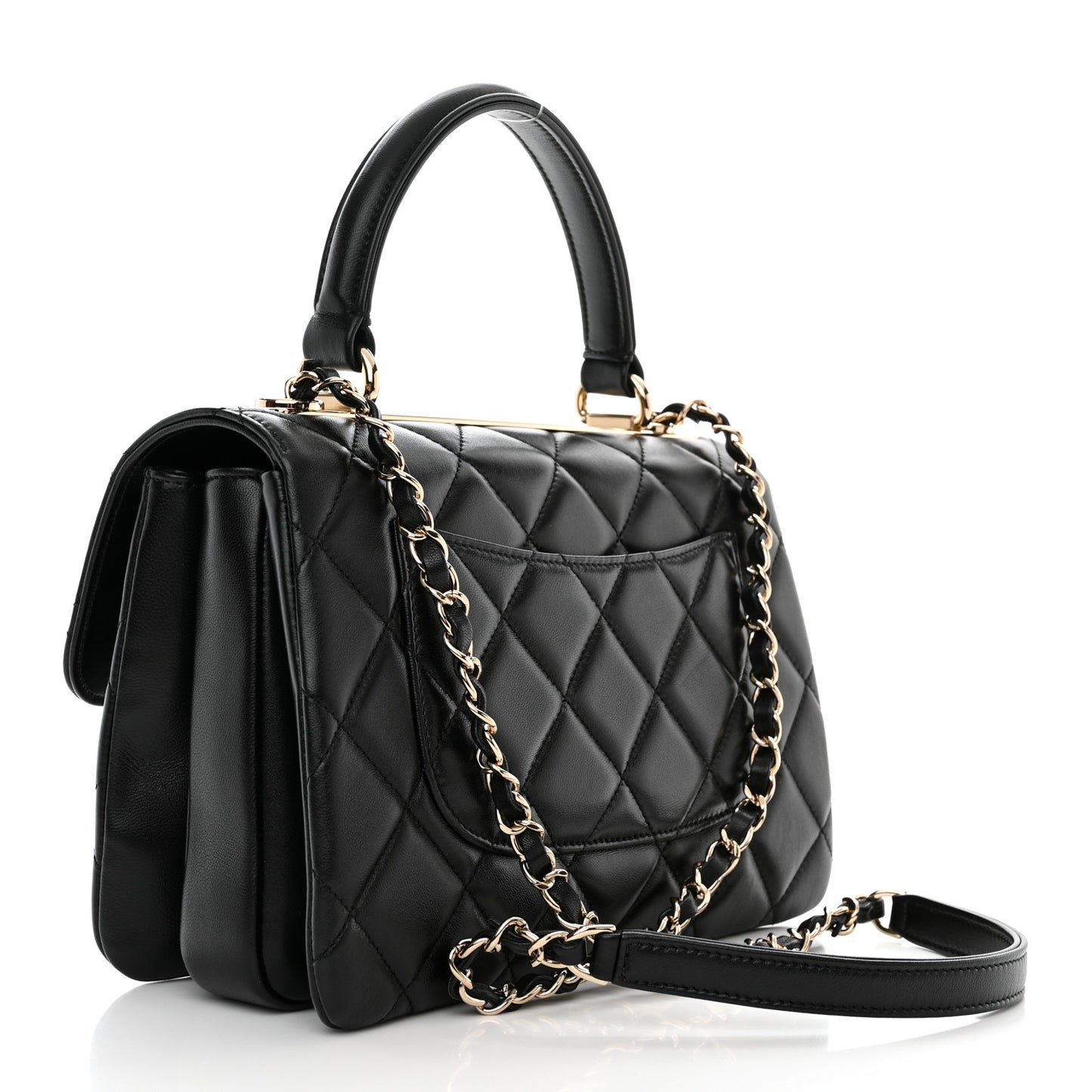 Lambskin Quilted Small Trendy CC Dual Handle Flap Bag Black