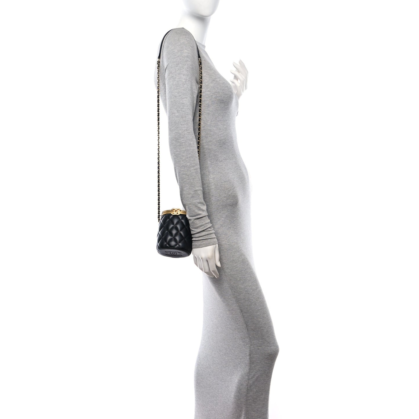 Lambskin Quilted Mini Crown Box Bag Black