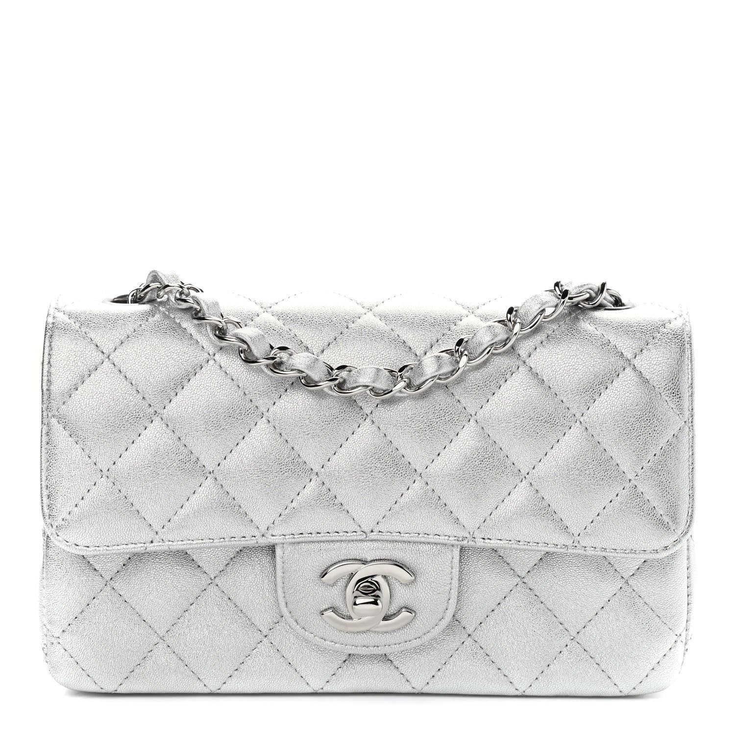 Chanel Metallic Lambskin Quilted Mini Rectangular Flap Silver 1 of 9