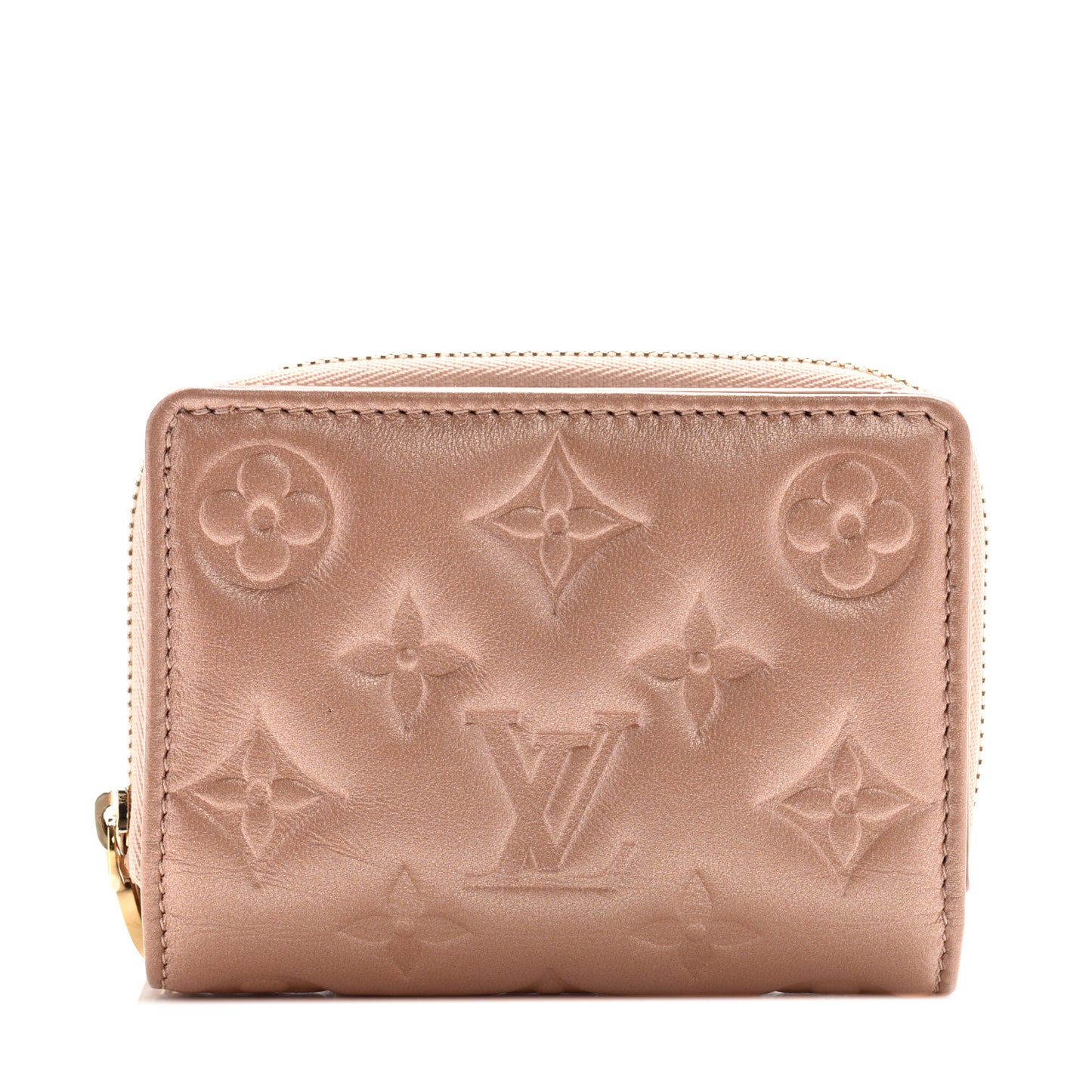 Metallic Lambskin Embossed Monogram Lou Coussin Wallet  Rose Gold