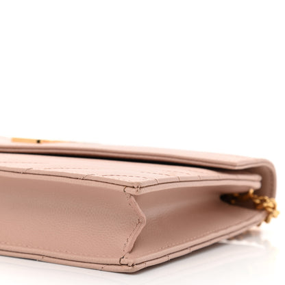 Saint Laurent Grain De Poudre Matelasse Chevron Monogram Envelope Chain Wallet Pale Pink 11 of 12