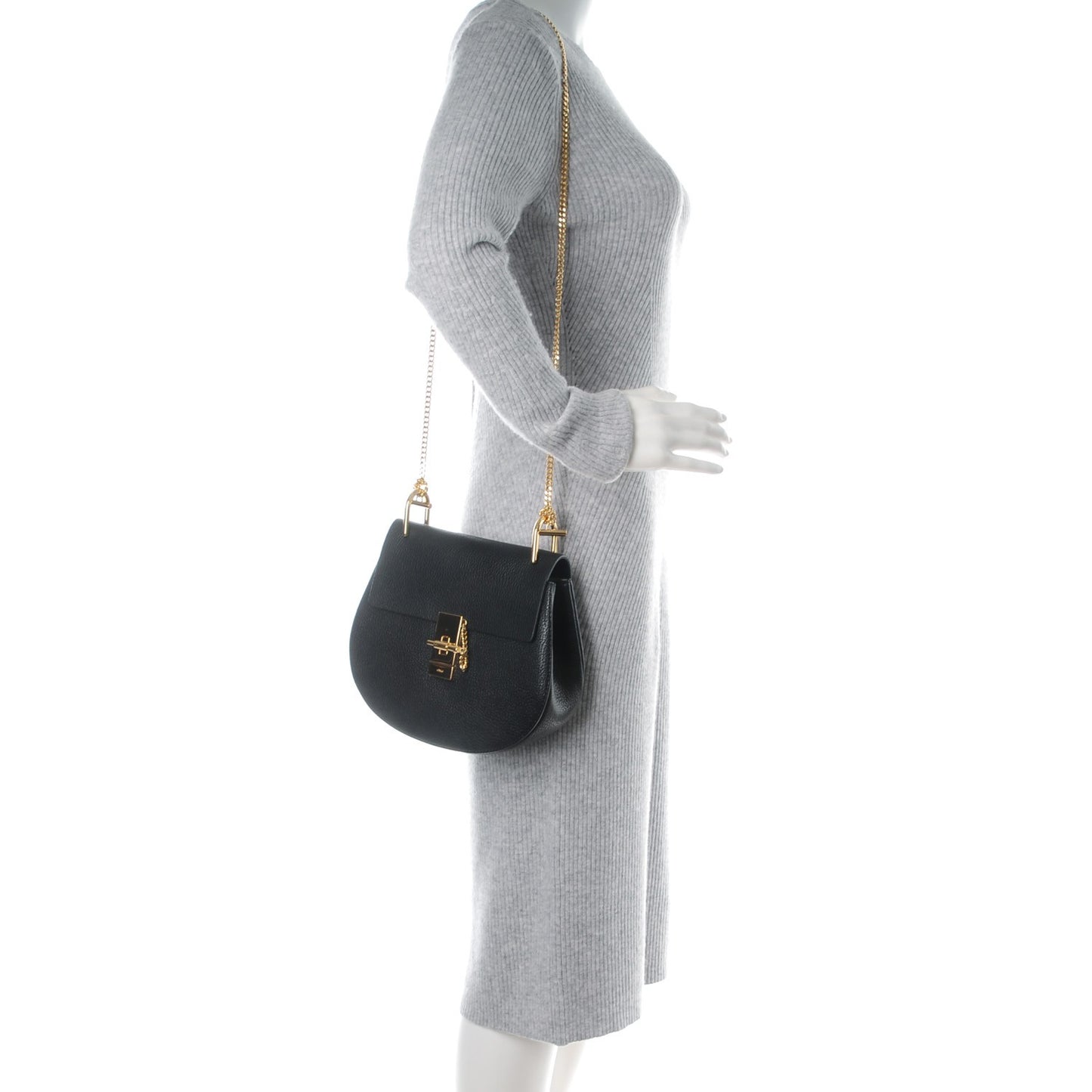 Grained Lambskin Drew Shoulder Bag Black