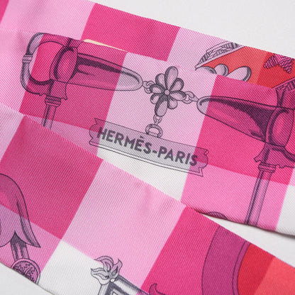 Hermes Silk Mors Et Gourmettes Vichy Twilly Rose Vif Framboise White 5 of 6