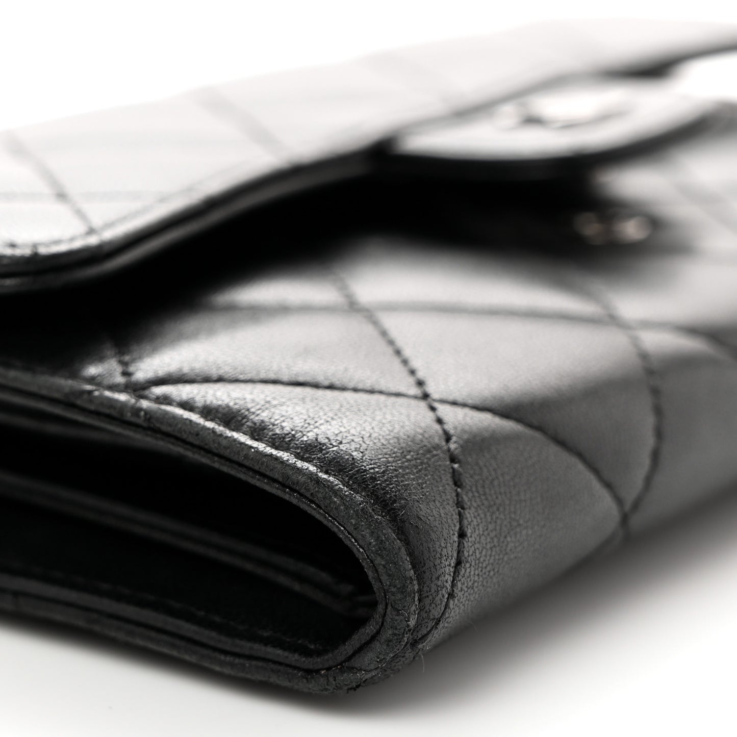 Lambskin Quilted Large Flap Wallet Black
