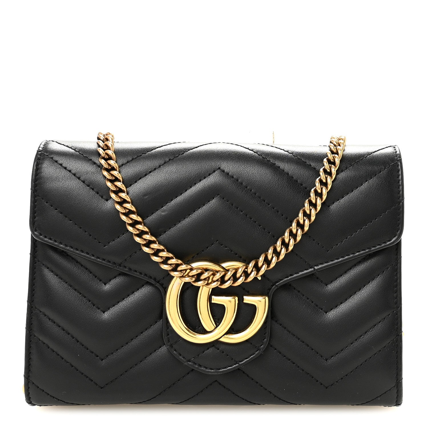 Gucci Calfskin Matelasse GG Marmont Chain Wallet Black 1 of 11