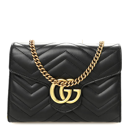 Gucci Calfskin Matelasse GG Marmont Chain Wallet Black 1 of 11