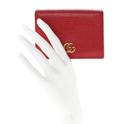 Gucci Pebbled Calfskin GG Marmont Card Case Hibiscus Red 2 of 8