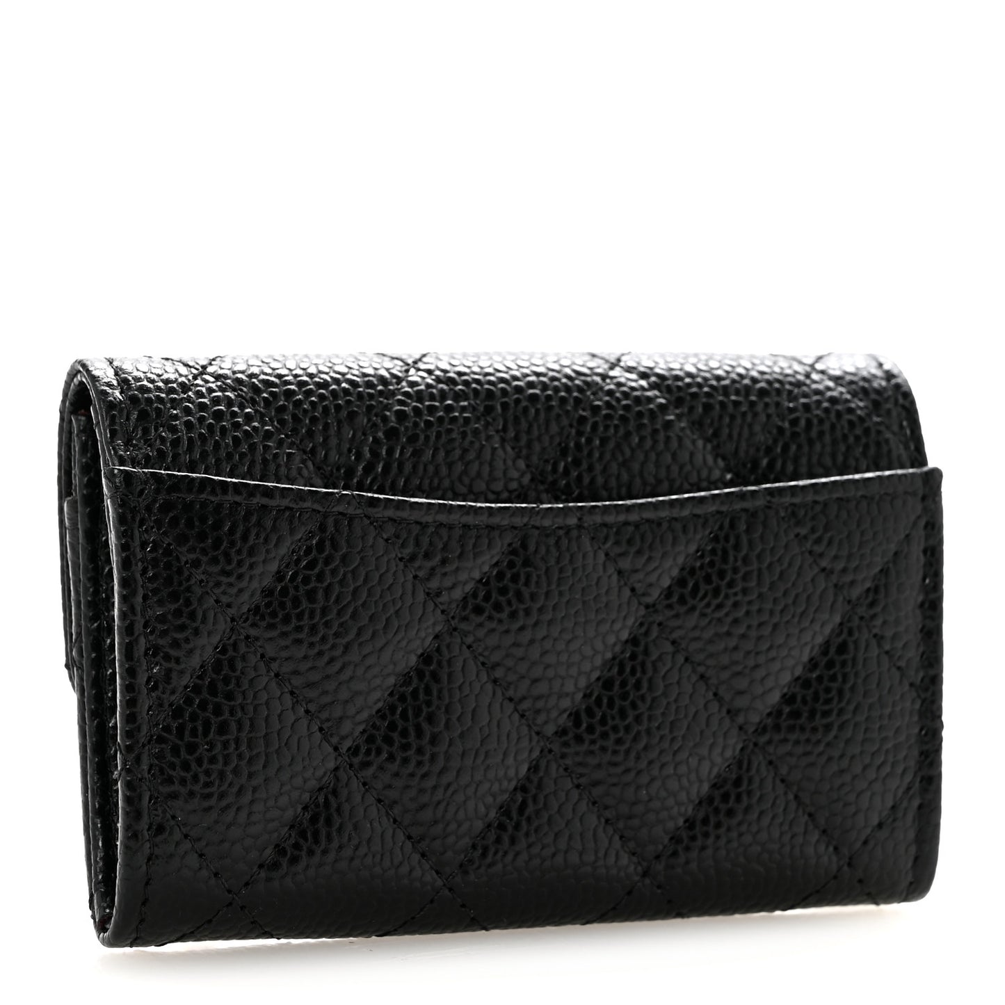 Caviar Quilted Flap Card Holder Wallet Black
