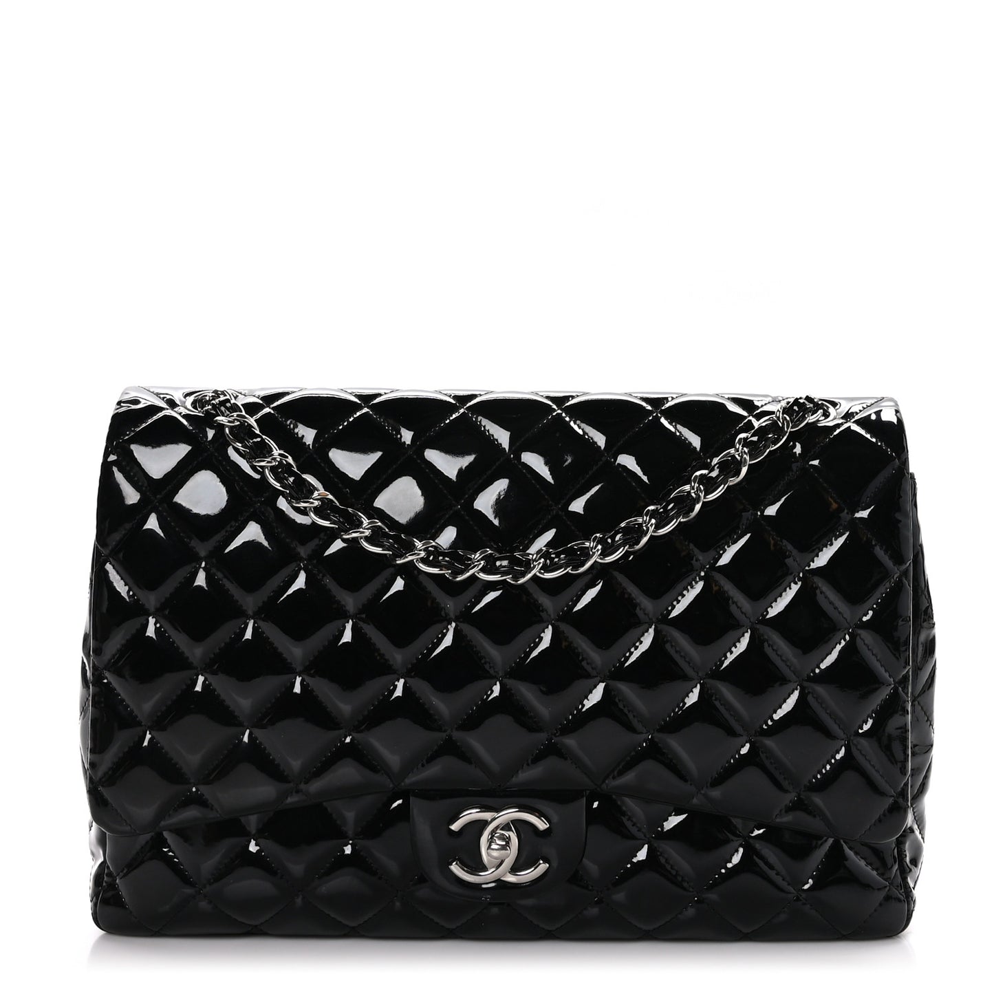 Patent Quilted Maxi Double Flap Black