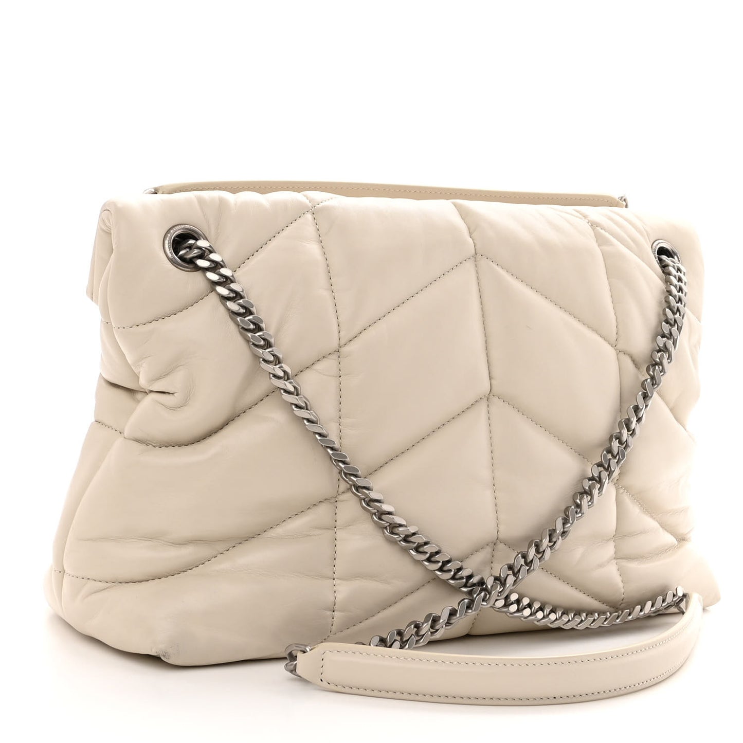 Lambskin Quilted Medium Loulou Puffer Monogram Chain Satchel Crema Soft