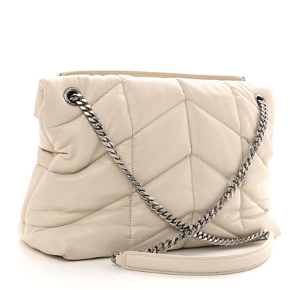 Saint Laurent Lambskin Quilted Medium Loulou Puffer Monogram Chain Satchel Crema Soft 3 of 9