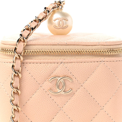 Chanel Iridescent Caviar Quilted Mini Pearl On Top Vanity Case With Chain Beige 10 of 11