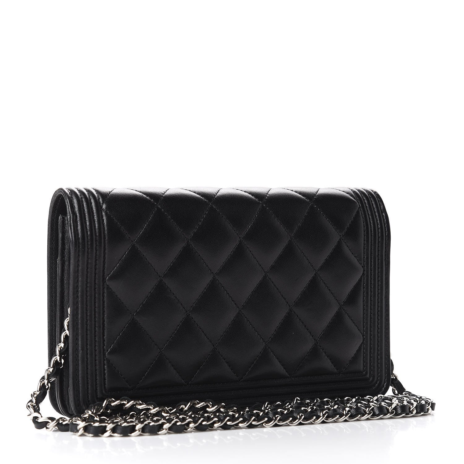 Chanel Lambskin Quilted Boy Wallet On Chain WOC Black 3 of 12
