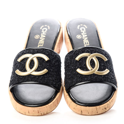 Chanel Tweed Cork CC Mule Sandal 40 Black 5 of 11