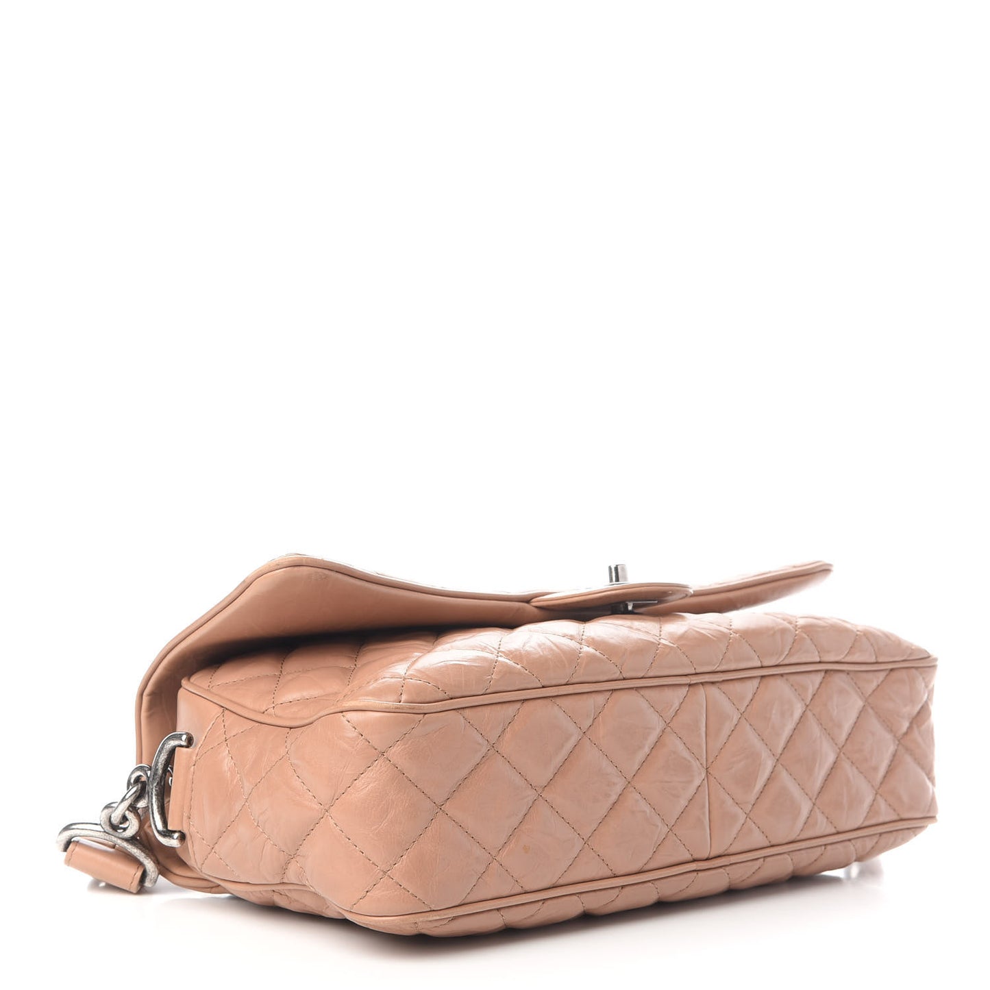Aged Calfskin Quilted Medium Chain Detail Flap Light Brown