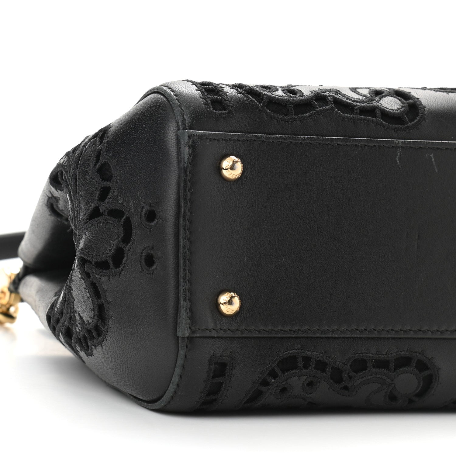 Dolce & Gabbana Lambskin Medium Embroidered Laser Cut Miss Sicily Satchel Black 10 of 11