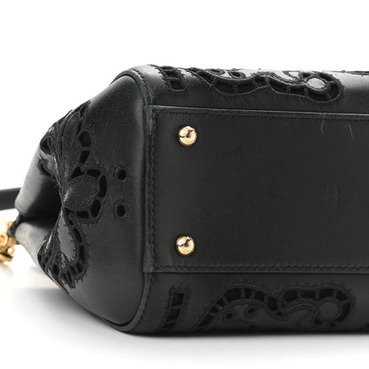 Dolce & Gabbana Lambskin Medium Embroidered Laser Cut Miss Sicily Satchel Black 10 of 11