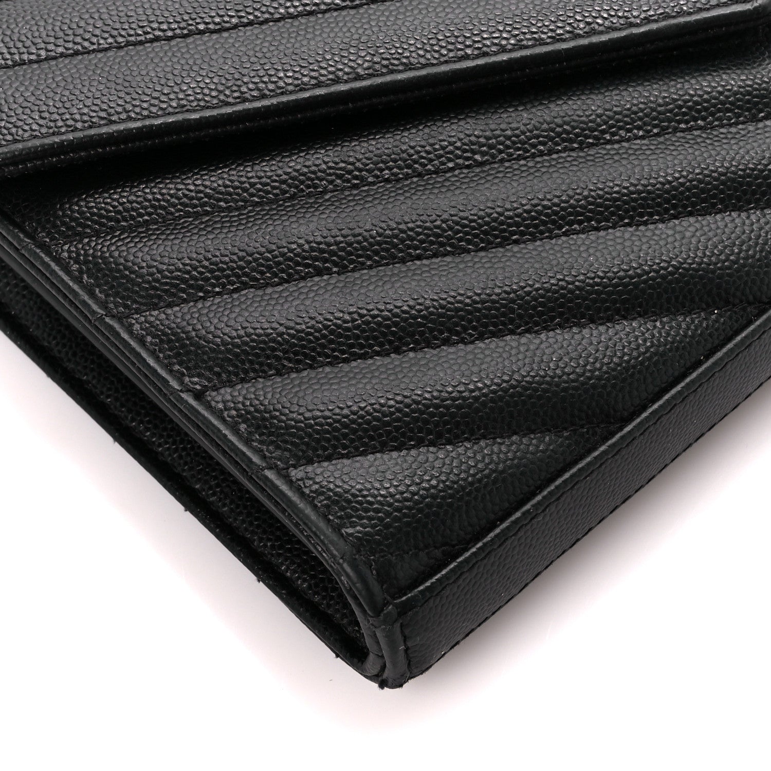 Saint Laurent Grain De Poudre Matelasse Chevron Monogram Chain Wallet Black 11 of 12