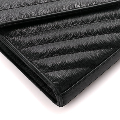Saint Laurent Grain De Poudre Matelasse Chevron Monogram Chain Wallet Black 11 of 12