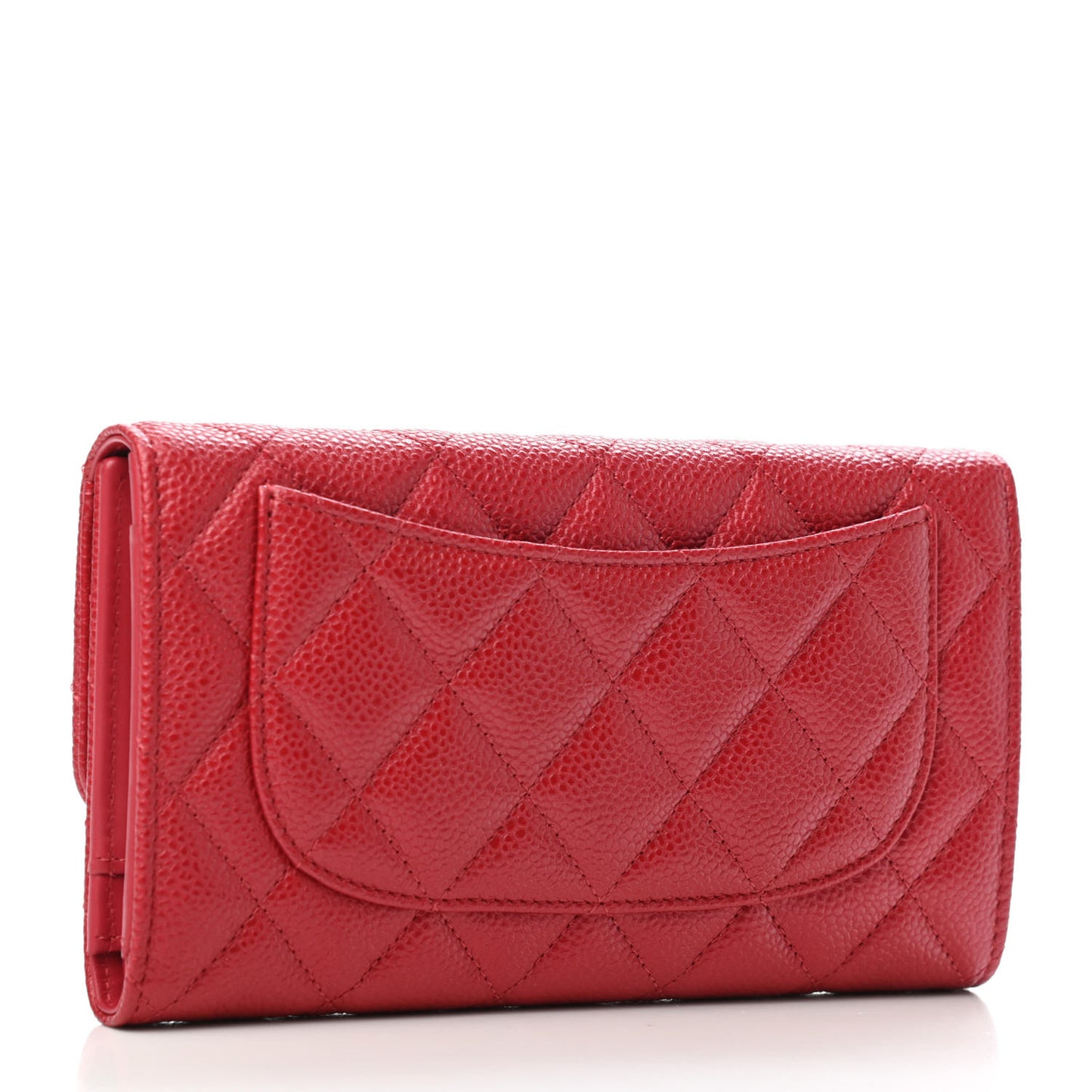 Metallic Caviar Quilted Large Flap Wallet Dark Pink