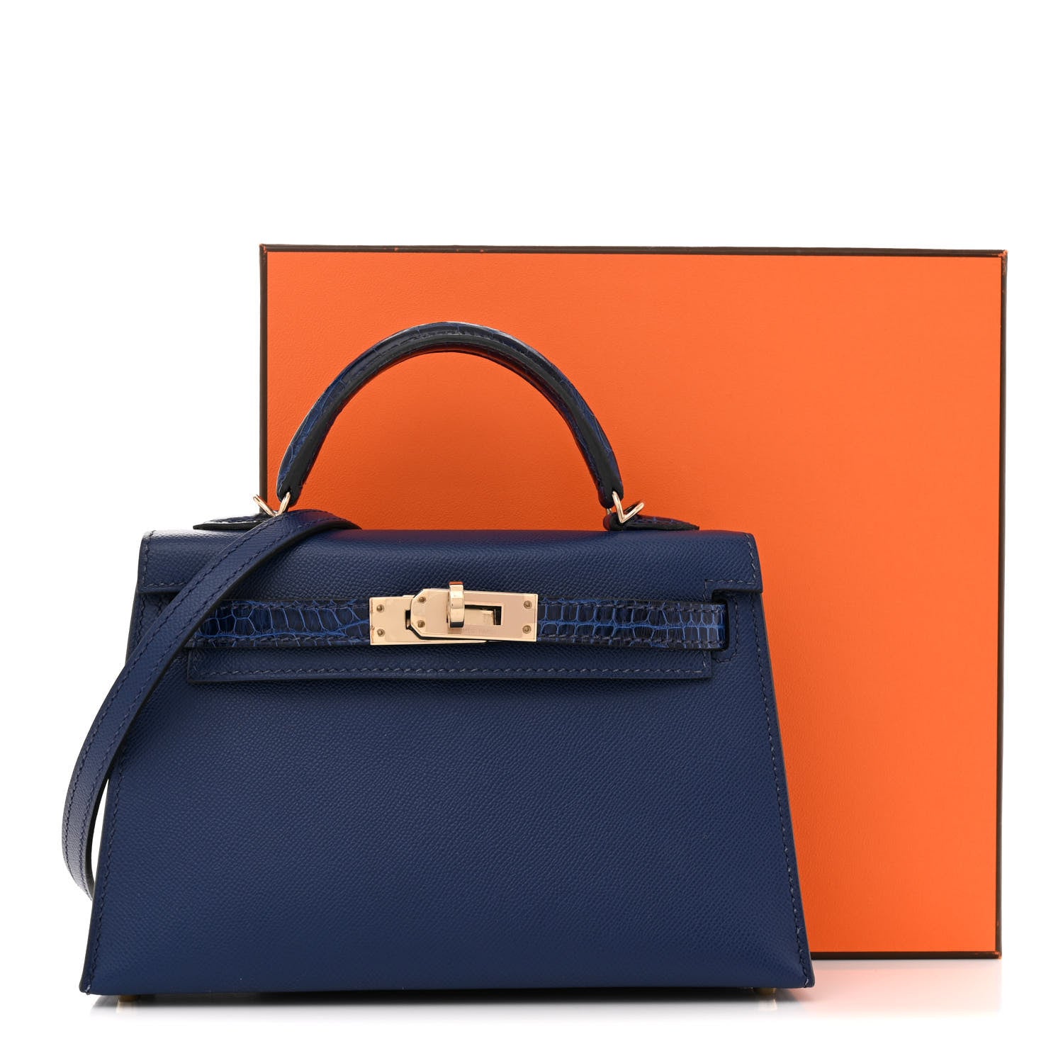 Hermes Madame Calfskin Shiny Alligator Mini Kelly Sellier Touch 20