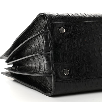 Saint Laurent Calfskin Crocodile Embossed Small Sac de Jour Black 9 of 14
