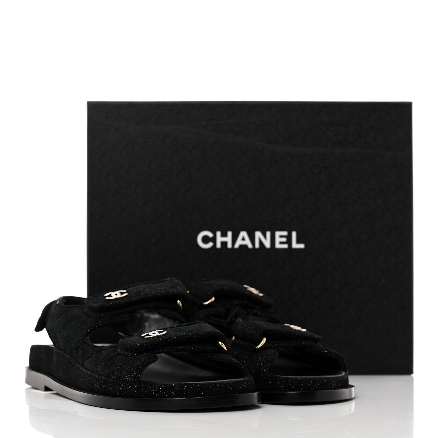 Chanel Suede Kidskin Glitter Crystal Velcro Dad Sandals 39 Black Silver 18 of 18
