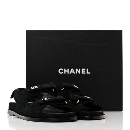 Chanel Suede Kidskin Glitter Crystal Velcro Dad Sandals 39 Black Silver 18 of 18