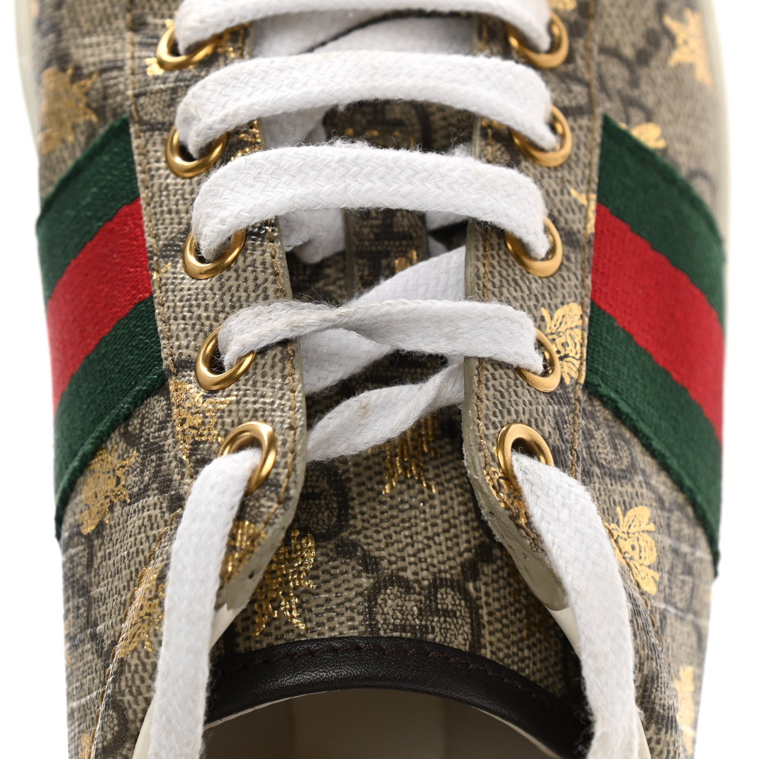 Gucci GG Supreme Monogram Bees Ayers Web Womens Ace Sneakers 35.5 Beige Oro Green Red 9 of 15
