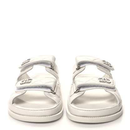 Chanel Lambskin Quilted Velcro Dad Chain CC Slide Sandals 39 White 2 of 9