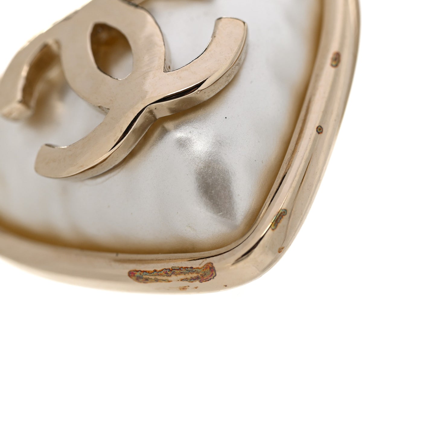 Pearl CC Heart Earrings Gold