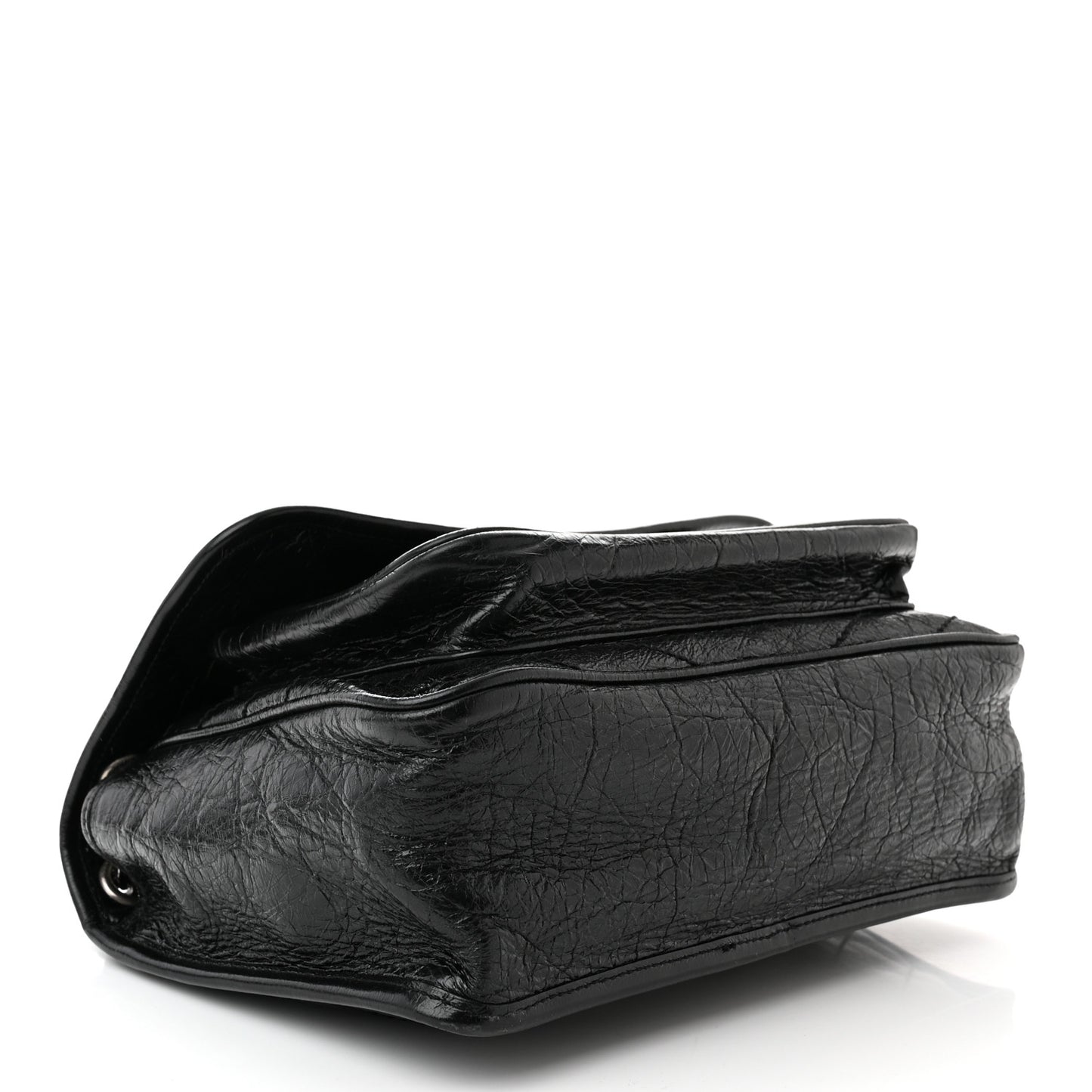 Crinkled Calfskin Matelasse Monogram Medium Niki Chain Satchel Black