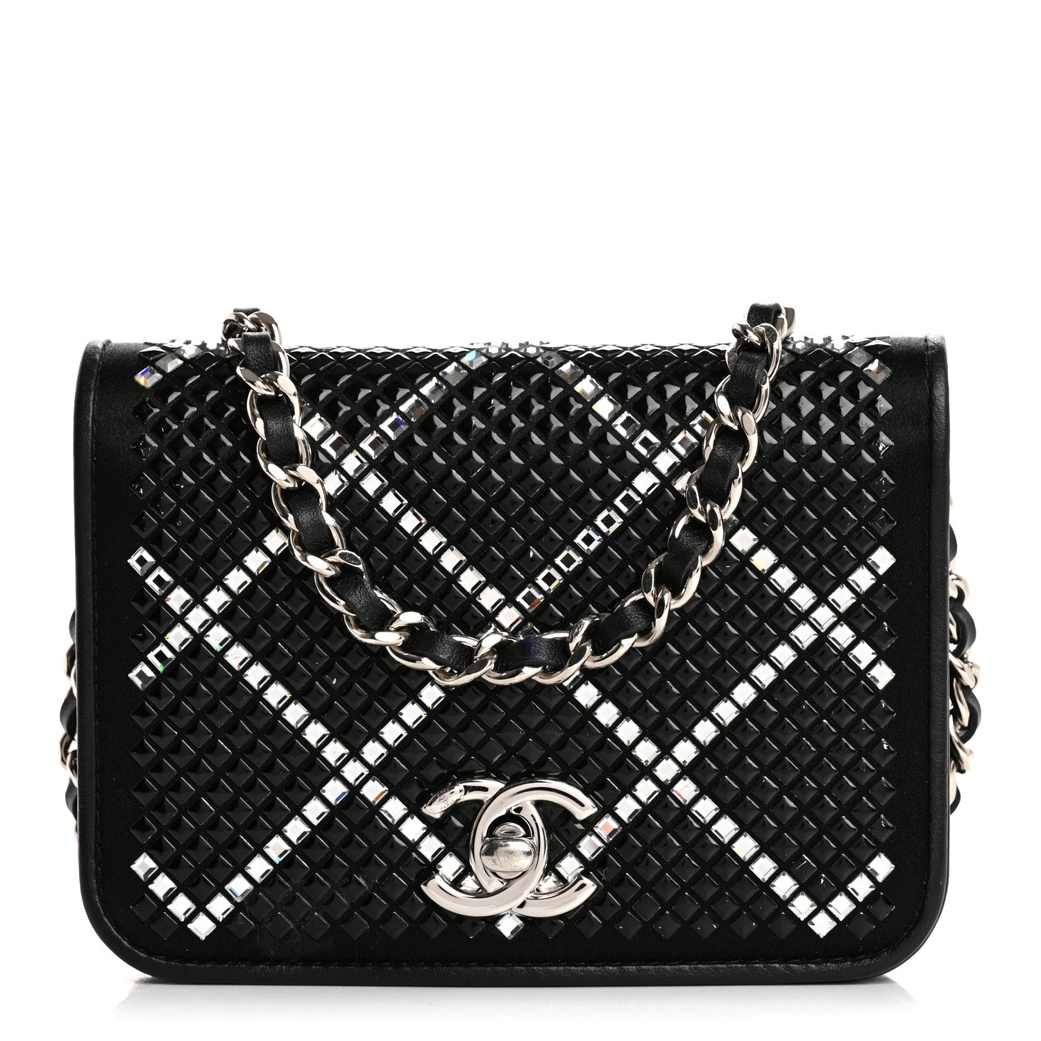 Chanel Lambskin Crystal Quilted Mini Chain Belt Bag Black 1 of 12