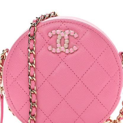 Chanel Caviar Quilted Gripoix CC Round Clutch With Chain Pink 8 of 12