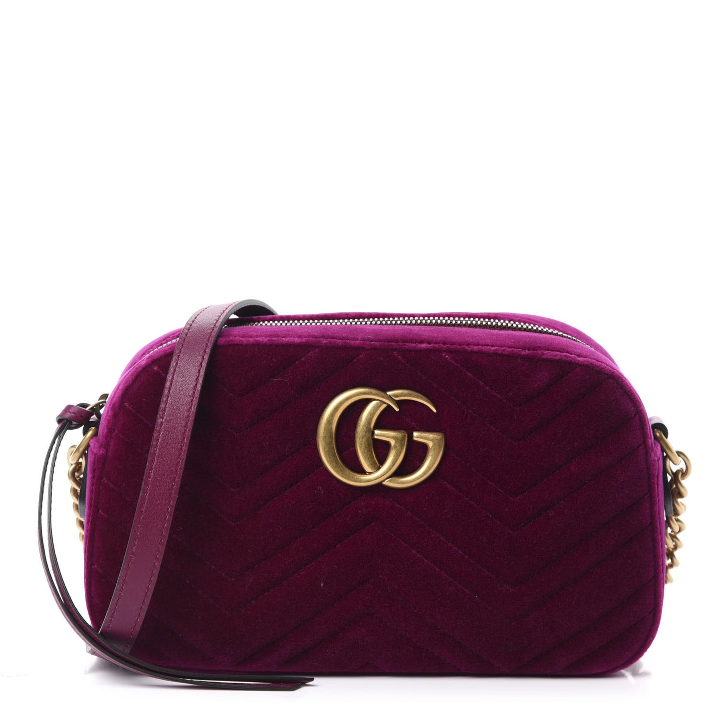 Velvet Matelasse Small GG Marmont Chain Shoulder Bag Fuchsia Violet Cyclamen
