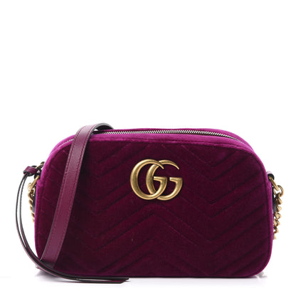Gucci Velvet Matelasse Small GG Marmont Chain Shoulder Bag Fuchsia Violet Cyclamen 1 of 10