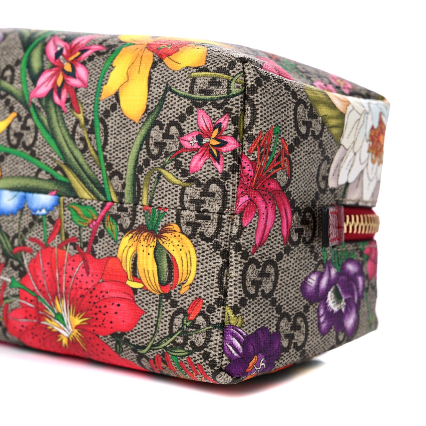 Soft GG Supreme Monogram Flora Calfskin Medium Ophidia Cosmetic Case Beige Ebony Multicolor Rosso