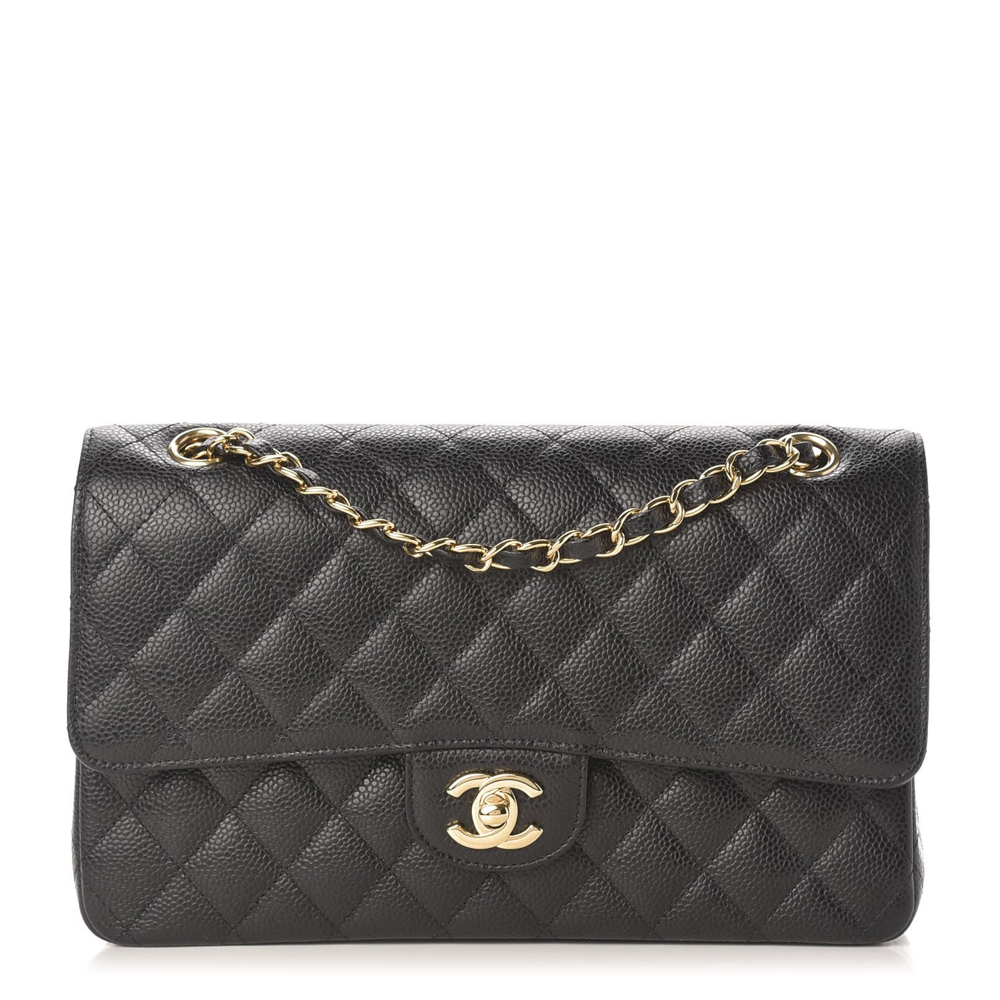 Caviar Quilted Medium Double Flap Black