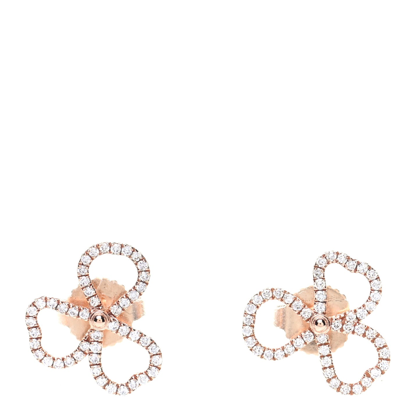 18K Rose Gold Diamond Paper Flowers Open Flower Earrings