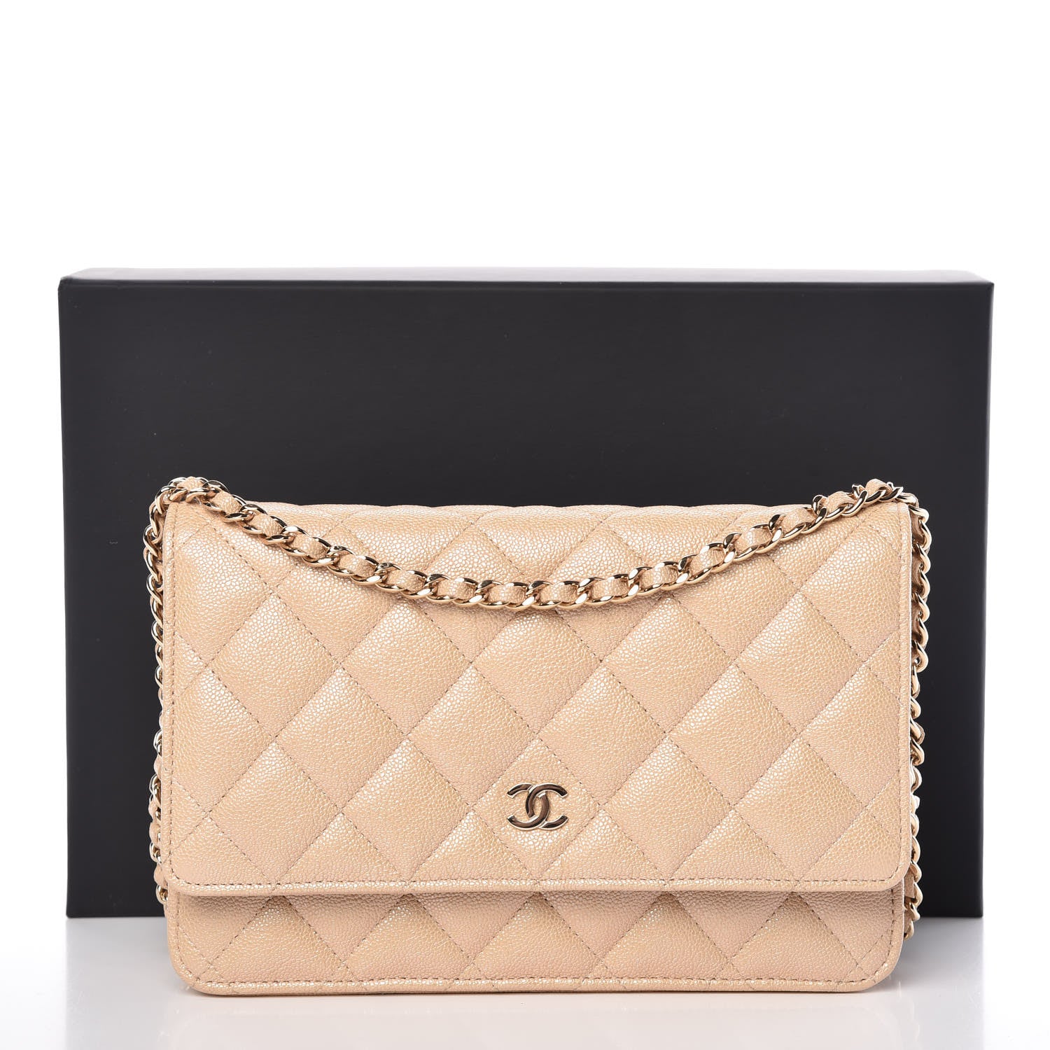 Chanel Iridescent Caviar Quilted Wallet On Chain WOC Beige 11 of 11