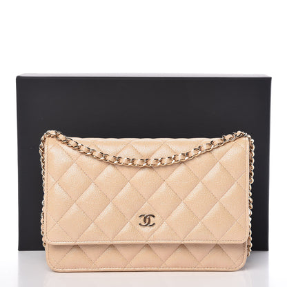 Chanel Iridescent Caviar Quilted Wallet On Chain WOC Beige 11 of 11